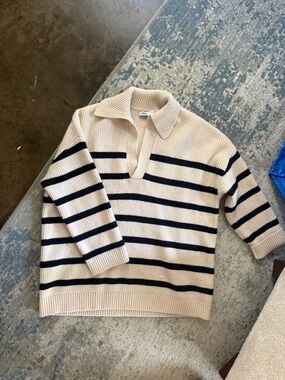 Zara thick collared sweater navy stripes